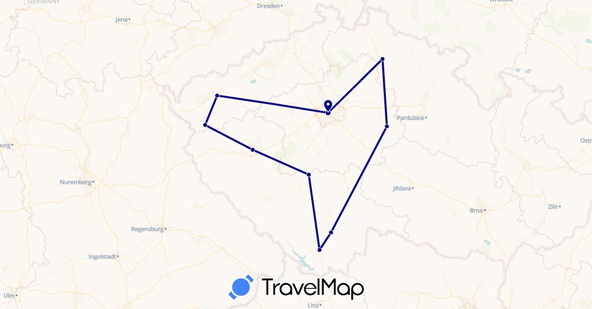 TravelMap itinerary: driving in Czech Republic (Europe)